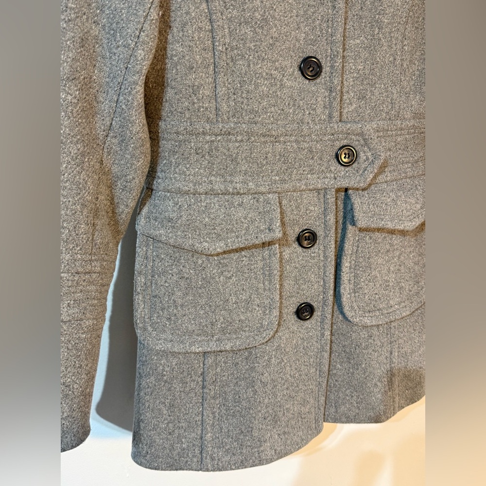J Crew Women Gray Wool Blend Peacoat Belted Pockets Size 4 EUC - Picture 8 of 11
